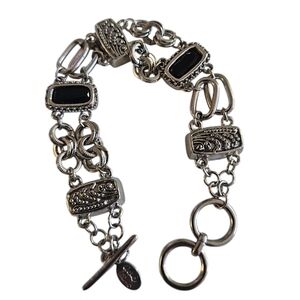 Cookie Lee Silver Tone Black stone Toggle Bracelet Adjustable